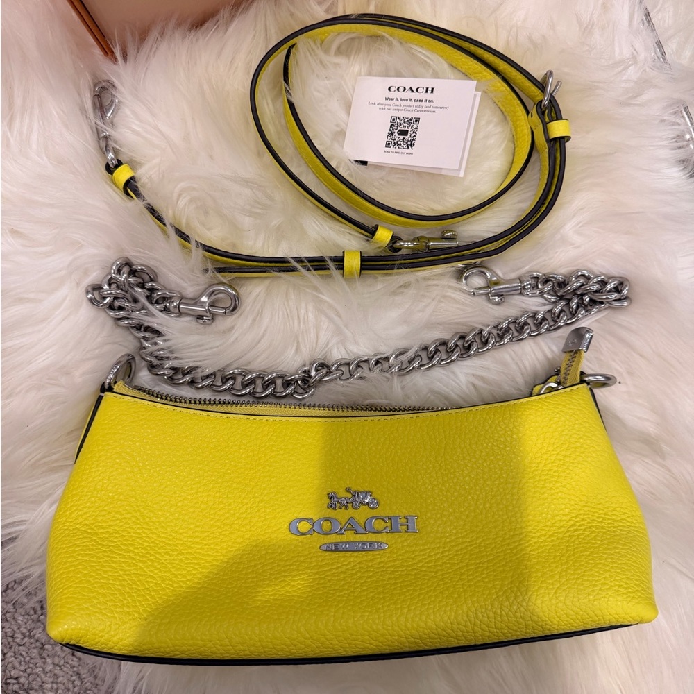 Coach Vibrant Yellow Crossbody Bag with Silver Accents